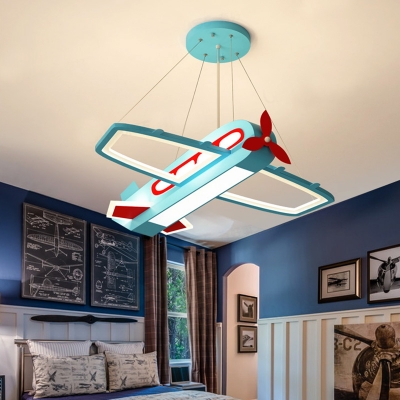 Blue Aircraft Hanging Chandelier Metal and Acrylic Kids LED Hanging Ceiling Light in Warm/White Light