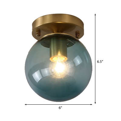 Blue/Tan Spherical Flushmount Light Minimalism Glass 1 Head Balcony Ceiling Light Flush Mount