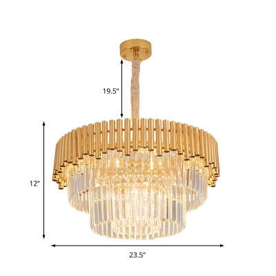 Brass Tube Chandelier Contemporary Crystal and Metal Round Chandelier Light for Bedroom