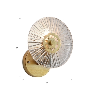 Circular Shade Stair Wall Light Clear Crystal Metal 1 Head Contemporary Wall Lamp in Gold