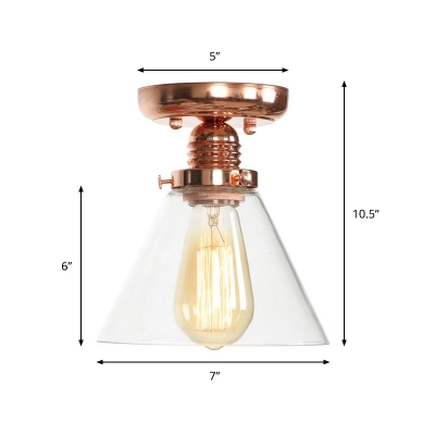 Copper Semi Flush Mount Light Aged Metal 1 Head Semi-Flush Mount with Glass Shade for Bedroom