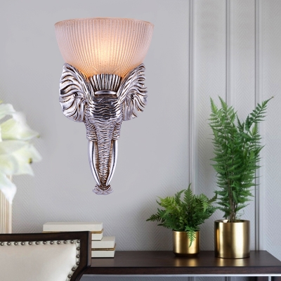 Elephant Design Wall Lighting Fixture with Opal Bowl Glass Shade French Country 1 Bulb Wall Lamp in Silver