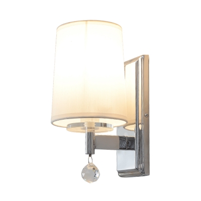 Fabric Coolie Shade Wall Light with Crystal Ball 1 Light Postmodern Wall Sconce Light in Chrome for Cafe