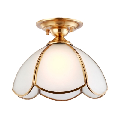 Frosted Glass Scalloped Flush Mount Light Traditional 1 Light Foyer Flush Ceiling Lamp in Brass
