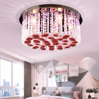 Girls Bedroom Round Ceiling Mount Light Clear ad Red Crystal Modern LED Ceiling Lamp