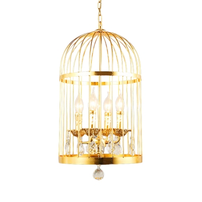 Gold Birdcage Hanging Ceiling Light Metallic 4 Lights Traditional Suspension Light for Foyer