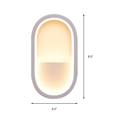 Integrated Led Oval Wall Mount Lighting with Acrylic Shade Contemporary Black/White Wall Lighting in Warm/White
