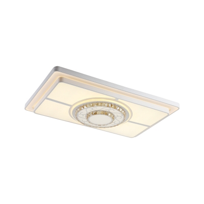 Integrated Led Rectangle Flushmount Lighting Modernism Metal White Led Flush Ceiling Light with Amber Crystal Accents