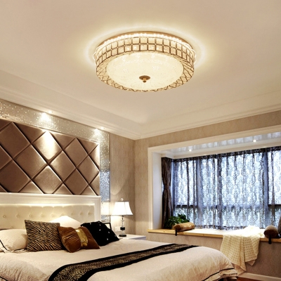 Led Circular Ceiling Flush Mount Modern Clear Crystal and Frosted Glass Flushmount Lighting in Gold