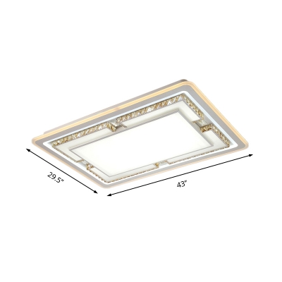 Led Rectangular Flush Mount Light Contemporary Amber Crystal Ceiling Light with Frosted Diffuser