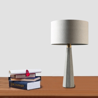 Loft Drum Table Lighting with Grey Cement Base 1 Light Fabric Table Lamp for Bedroom