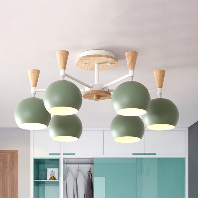Macaron Orb Semi Flush Light with Blue/Green/Pink/Yellow Metal Shade 3/6/8 Lights Ceiling Light for Living Room