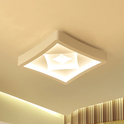 Matte White Square Flush Lighting with Rhombus Design Nordic Style LED Ceiling Lamp with Metal Shade, 20.5