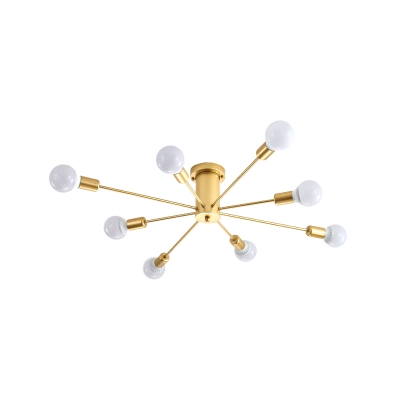 Mid Century Modern Sputnik Ceiling Light Metallic 6/8/10 Lights Gold Semi Flush Lighting