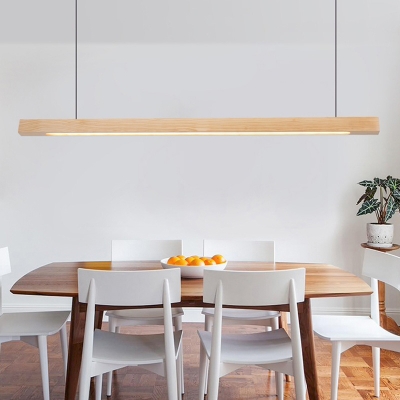 Natural Wood Linear Hanging Light, How High Lamp Over Dining Table