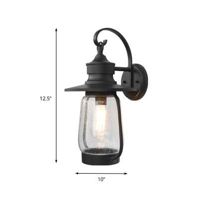 Nautical Cylinder Shade Sconce Light Fixture 1 Light Clear Seedy Glass Sconce Light in Black