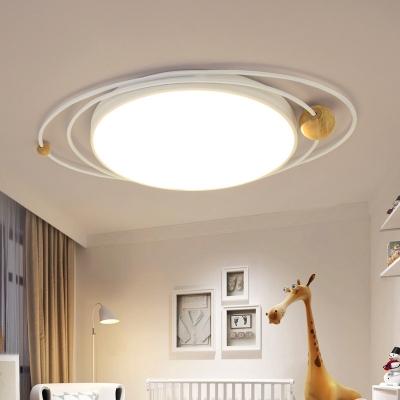 Nordic Style Round Flush Lighting with Orbit Design Metallic Indoor Ceiling Light in Green/Grey/White, 21