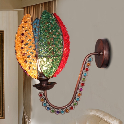 Petal Wall Lamp Modernist 1 Light Metal Curved Arm Wall Lighting with Jewelry in Antique Copper