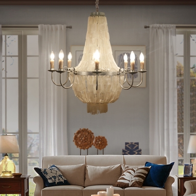Silver Empire Chandelier Lighting with Candle Rustic Loft Shell 8 Lights Hanging Ceiling Light