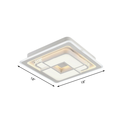 Square/Rectangle Flush Mount Light Contemporary Led White Flush Ceiling Lamp with Acrylic Diffuser and Crystal Accents