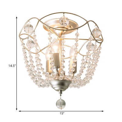 Traditional Ceiling Chandelier Lamp 3 Lights Metal Silver Pendant Lighting with Clear Crystal