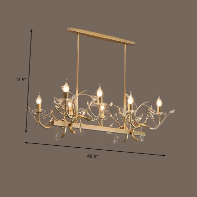 Traditional Linear Island Lighting with Candle 8 Heads Champagne Gold Pendant Lamp with Clear Crystal Accents