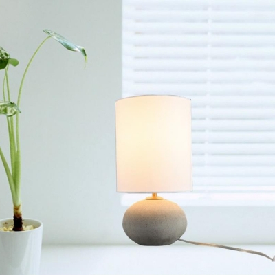 White Cylinder Table Light with Cement Lamp Base 1 Light Loft Style Indoor Lighting for Bedside