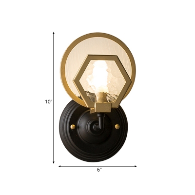 1/2-Head Geometric Wall Light Fixture with Clear Water Glass Shade Traditional Wall Lamp in Gold