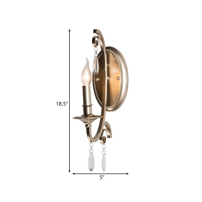 1/2-Light Curved Arm Wall Lamp with Clear Decorative Crystal Vintage Wall Light Fixture in Champagne