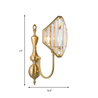 1/2-Light Rhombus Wall Mount Fixture Minimalism Wall Light with Metal and Crystal in Gold for Corridor