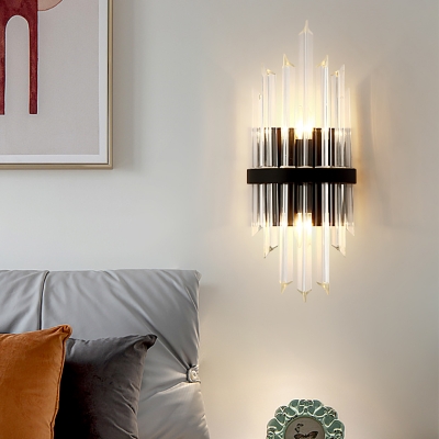 1/2 Pack Tube Sconce Light Contemporary Clear Crystal Sconce Lamp in Black for Dining Room Kitchen
