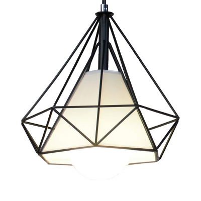 2 Packs Black Wire Frame Hanging Light with White Fabric Shade 1 Light Industrial Pendant Lamp for Kitchen