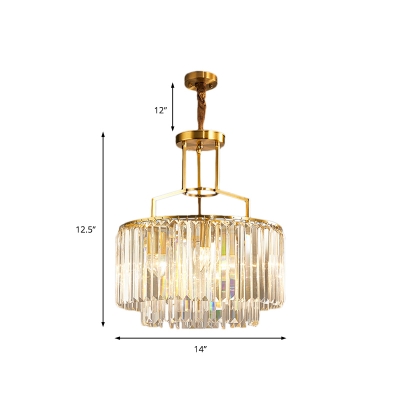 2 Tiers Clear Crystal Pendant Lighting Modern Luxury 3/5/8 Lights Hanging Chandelier in Gold