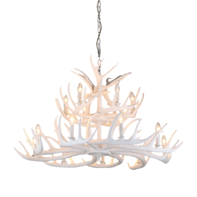 4/6/9/15 Heads Antlers Hanging Chandelier with Bare Bulb Modernism Resin Hanging Ceiling Light in White