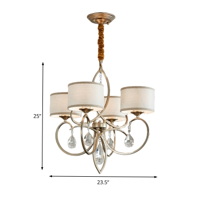 4 Lights Drum Ceiling Chandelier Traditional Fabric Hanging Lighting in Champagne Gold
