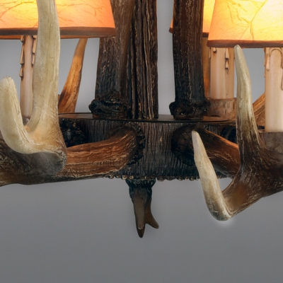 6/8/10 Lights Conical Hanging Pendant Light Vintage Resin Ceiling Chandelier with Antlers Design in Light Brown