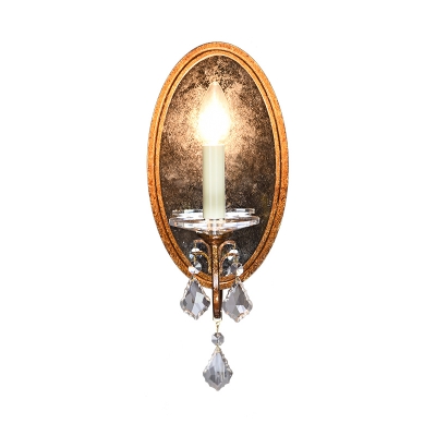 Antique Open Bulb Sconce Light with Clear Crystal Decoration 1 Head Wall Light Sconce in Aged Brass