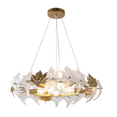 Clear Crystal Maple Leaf Pendant Lighting Modern Loft 5 Lights Gold Chandelier Light for Living Room