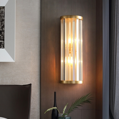 Clear Crystal Tube Sconce Lighting 2 Lights Contemporary Wall Light in Gold for Hotel Living Room