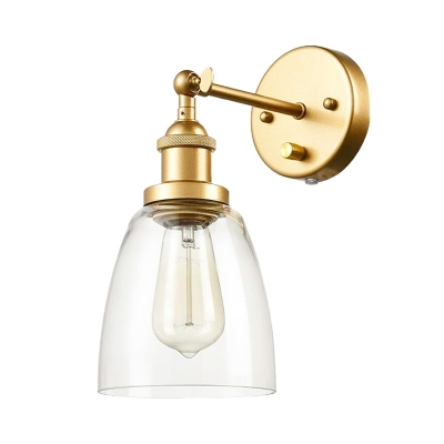 Clear Glass Cone Wall Lamp Rotatable Industrial Retro Style Single Light Indoor Wall Mount Lighting in Brass