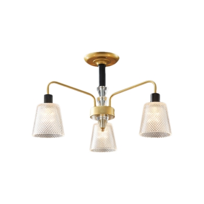 Clear Prismatic Glass Cone Pendant Lighting Vintage 3/5/8 Lights Indoor Chandelier Lamp in Black