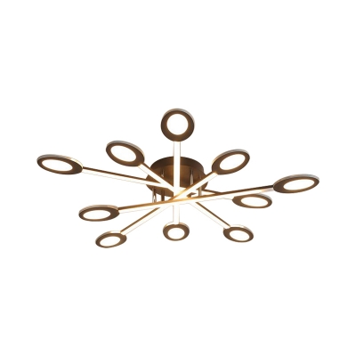 Crossed Lines Semi Flush Mount Lighting Modern Metal 3/4/5/7 Lights Ceiling Light Fixture in Brown