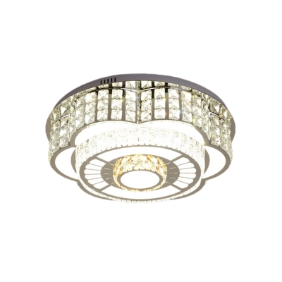 Crystal Beaded Flower Flushmount Contemporary Integrated Led Ceiling Light Fixture in Chrome, 23.5