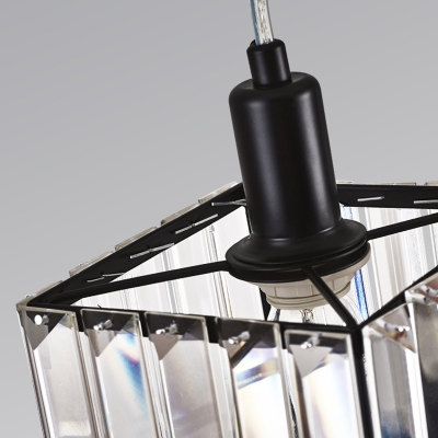 Crystal Block Square Hanging Ceiling Light 1 Lights Contemporary Bedroom Pendant Lamp in Black