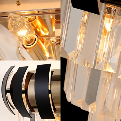 Crystal Prism Wall Sconce Modern 3 Lights Wall Light Fixture in Black for Corridor