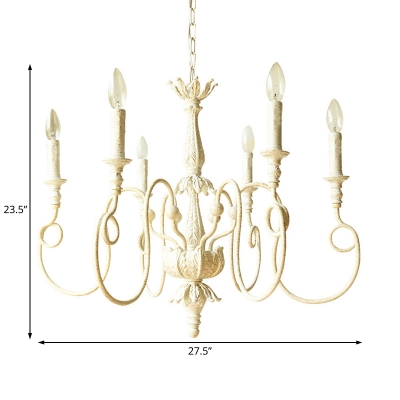 Distressed White Candle Hanging Ceiling Light French Country 6/8 Lights Indoor Chandelier Light