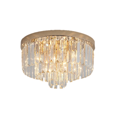 Elegant Style Drum Flush Ceiling Light Clear Crystal 3-Tier LED Ceiling Lamp for Bedroom Hallway