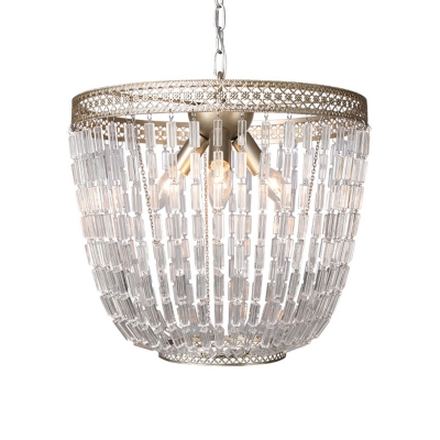 French Style Chandelier Light with Clear Crystal 3 Lights Hanging Pendant Light in Silver Leaf