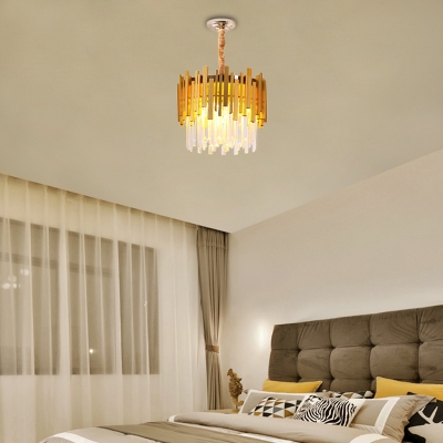 Silver/Gold Round Pendant Lamp Metal and Clear Crystal 6 Bulbs Bedroom Suspension Lamp with Hanging Chain