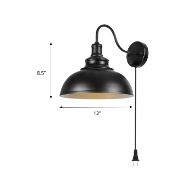 Industrial Barn Wall Sconce Metallic 1 Light Black Wall Mount Plug-in Light with On/Off Switch